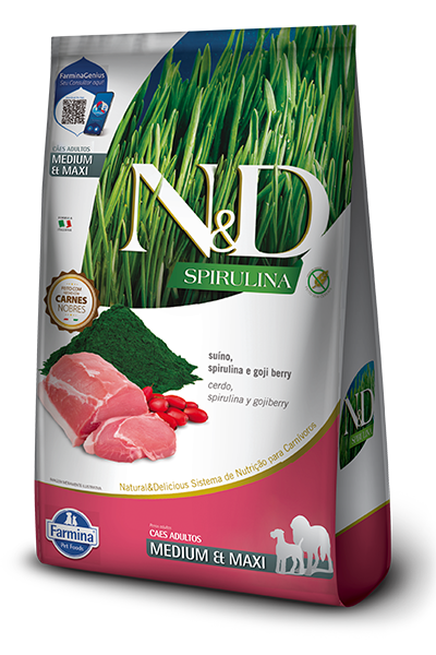 N&D Spirulina Perro Medium y Maxi Sabor Cerdo  10.1 Kg
