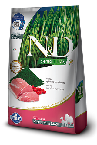 N&D Spirulina Perro Medium y Maxi Sabor Cerdo  10.1 Kg