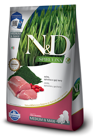N&D Spirulina Perro Puppy Medium y Maxi Sabor Cerdo 10.1 Kg